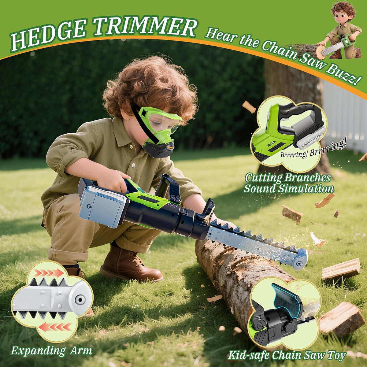 Juego de herramientas de juguete para niños, herramientas de césped de jardín 3 en 1 con sonidos y luces, volumen, juguete de malas hierbas, soplador de hojas y cortasetos, herramientas de juguete para jugar al aire libre, regalos de cumpleaños de Navidad