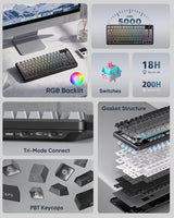 RedThunder Teclado mecánico inalámbrico K75 Pro para juegos, pantal...