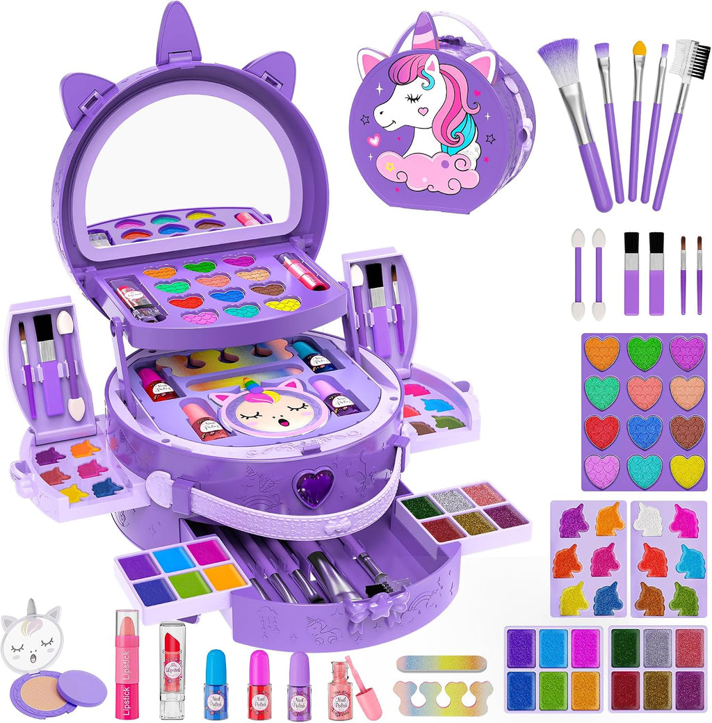 Kit de maquillaje de 59 piezas para niña, estuche de maquillaje lavable