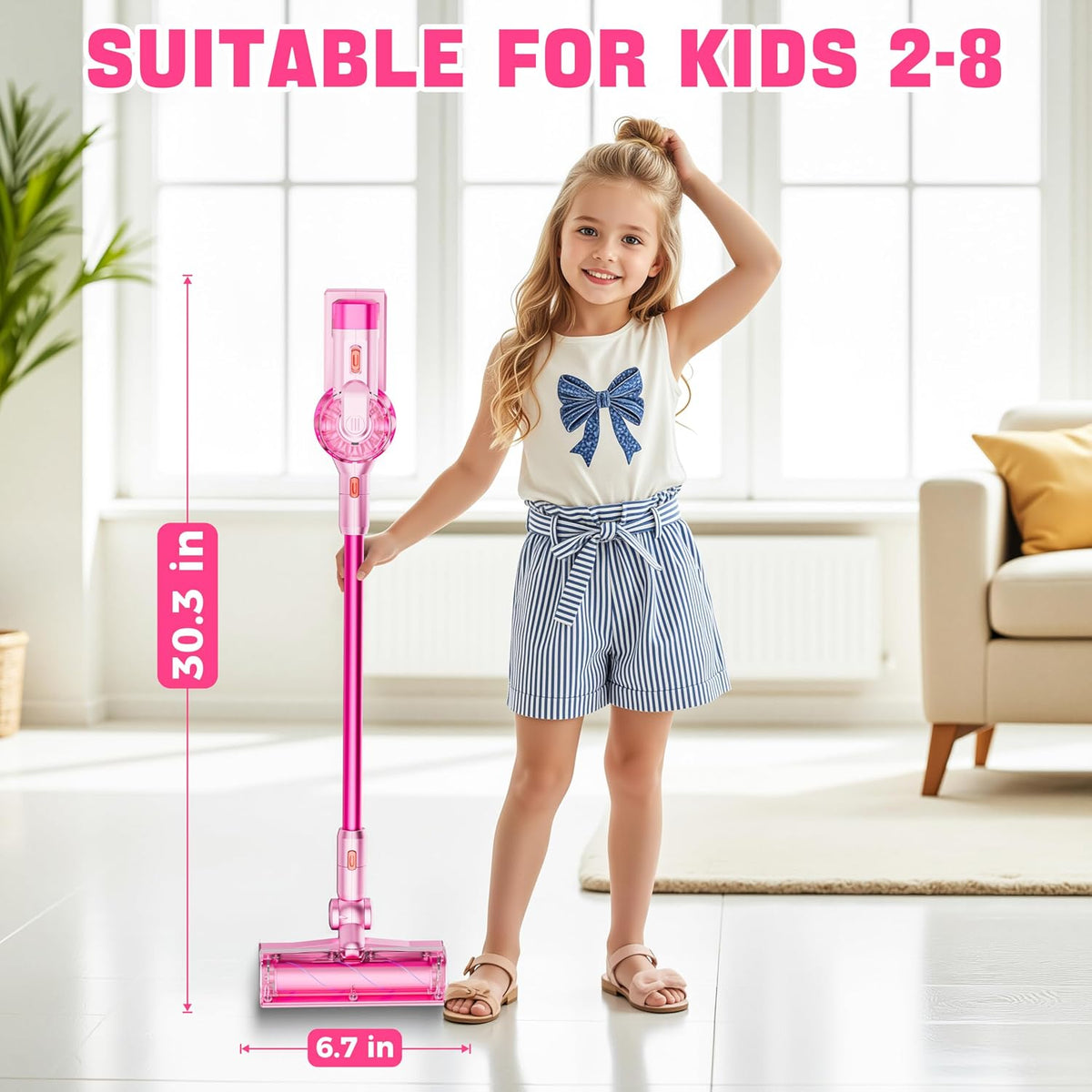 Aspirador de juguete 4 en 1 para niños pequeños (rosa)
