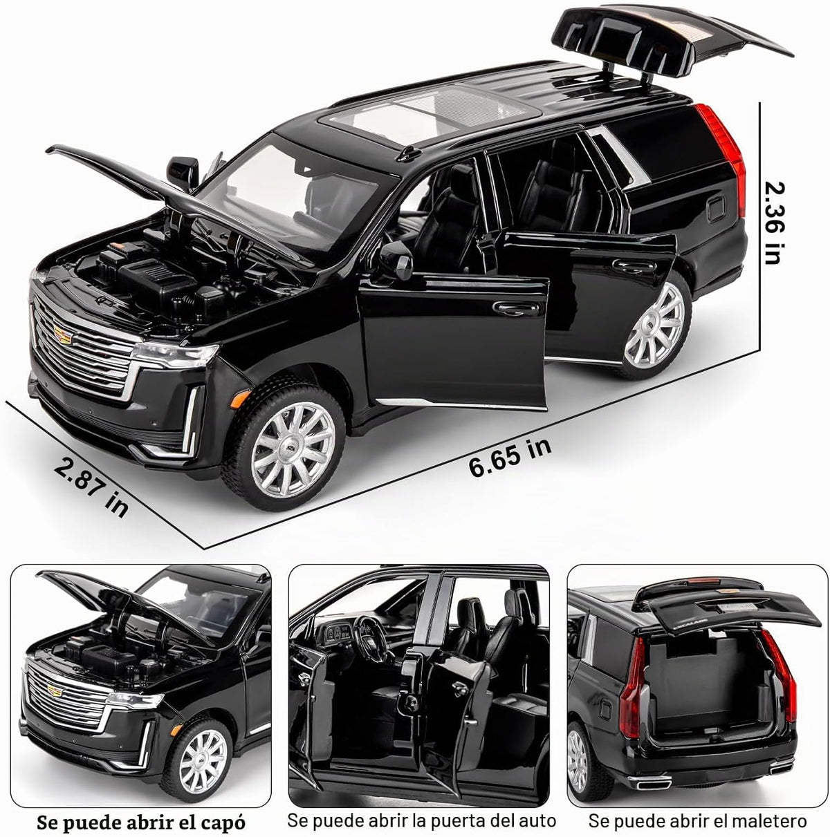 Modelo de automóvil a escala 1/32 compatible con Escalade SUV, vehículo de juguete fundido a presión, aleación de zinc con sonido y luz para adultos, niños y niñas, 3, 4, 5, 6, 7, 8, negro