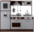 Amazon Basics - Juego de cocina vertical de madera para niños con estufa, horno, fregadero, refrigerador y accesorios, para niños pequeños, preescolares, niños de 3+ años, color espresso/gris