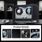 Mcbazel Enrollador de reloj para relojes automáticos, caja de bobinadora de reloj doble con luz LED, motor silencioso fabricado en Japón, regalo para hombre y mujer, negro