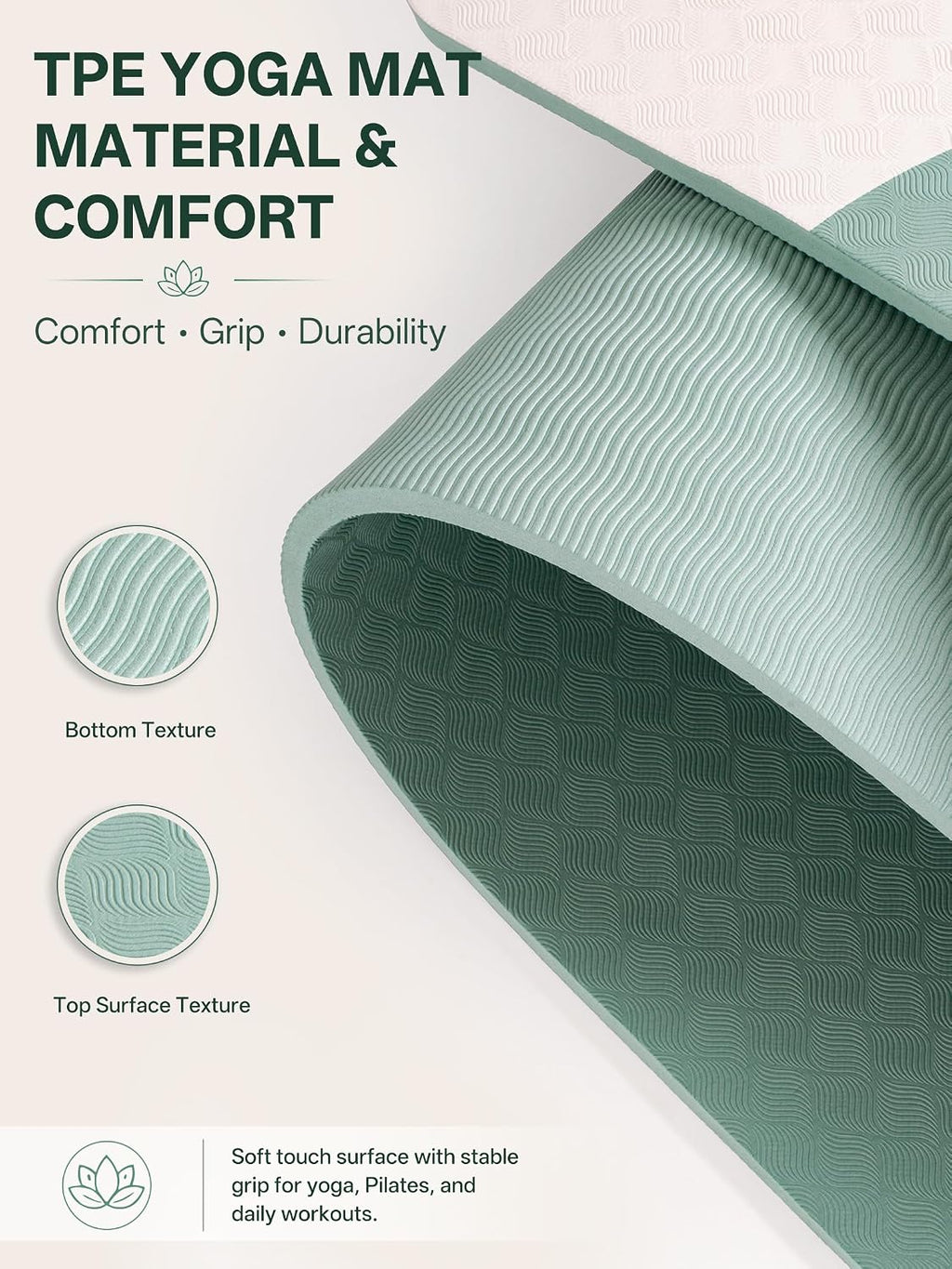 EaseUp Tapete de Yoga 73"x28"x0.4", 10 mm de grosor, Antideslizante para Entrenamiento, Pilates