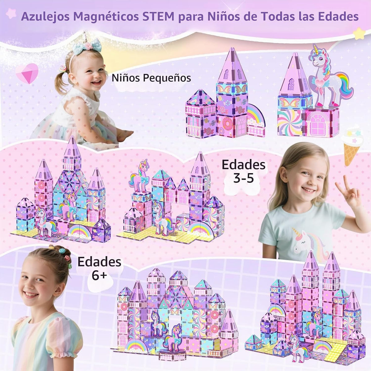 GobiDex Unicorn Toys Magnetic Tiles, Princess Castle Building Set para Girls