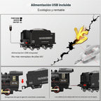 Juegos de tren eléctrico con control remoto para niños, juguetes de tren de Navidad, locomotora de vapor con 3 humos, vagones de pasajeros brillantes, pistas de lujo, luz y sonidos, regalos de cumpleaños para niños y niñas