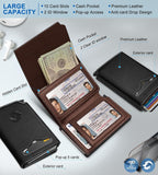 Cartera para hombre, tarjetero desplegable delgado con bloqueo RFID, billetera triple minimalista con 10 ranuras para tarjetas, bolsillo para efectivo y 2 ventanas para identificación, funda