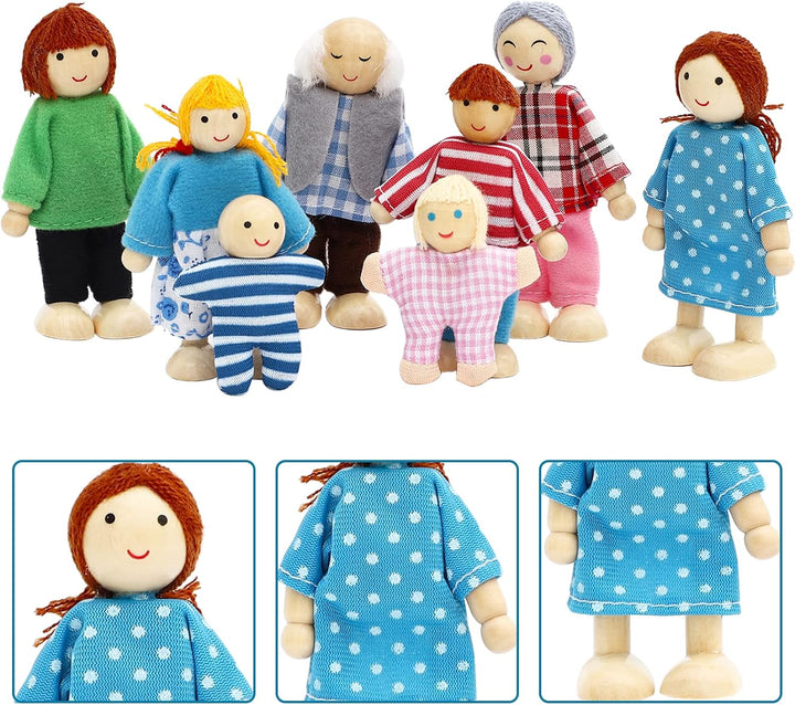 ONEST Juego de 16 piezas de casa de muñecas de madera, mini figuras...