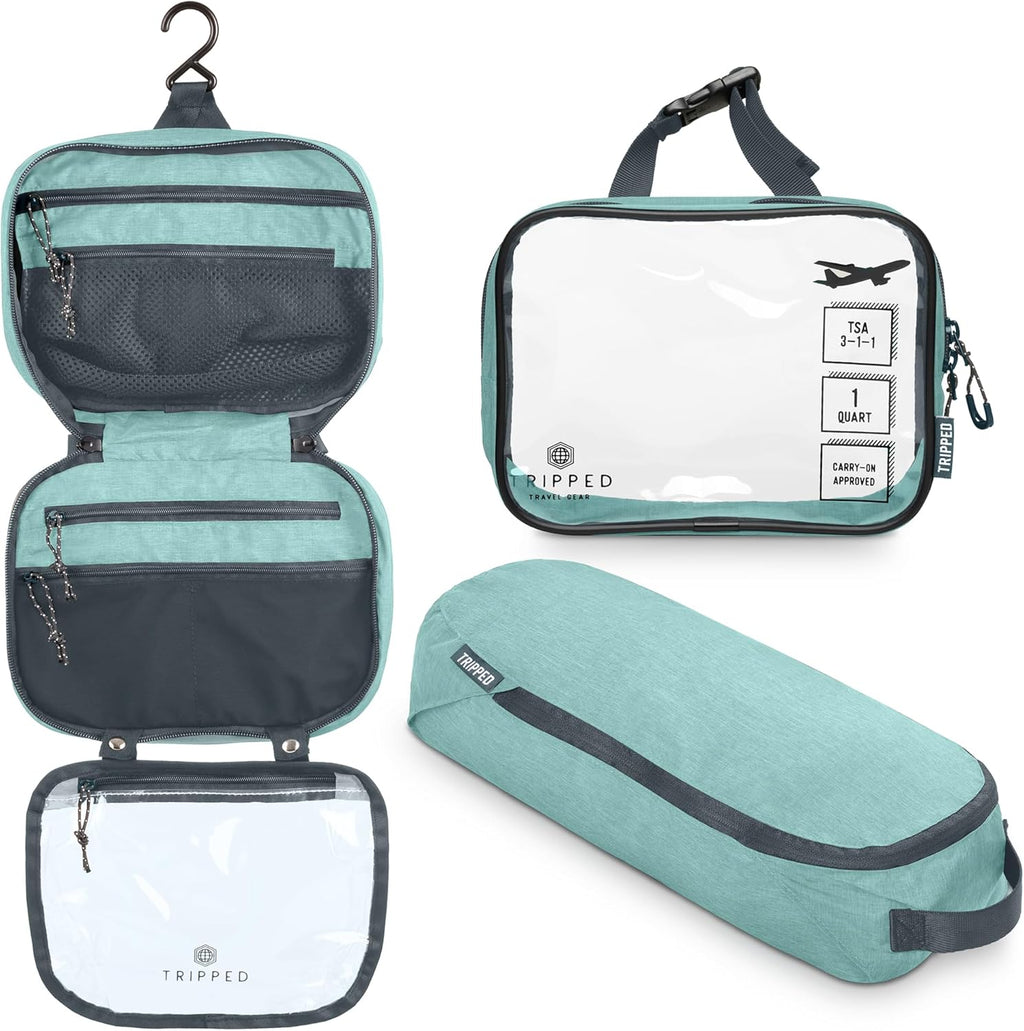 Set de Neceser de Viaje: Bolsa de Aseo Colgante de Viaje + Bolsa de Líquidos Cosméticos TSA 311 + Bolsa Organizadora de Accesorios Ultraligera