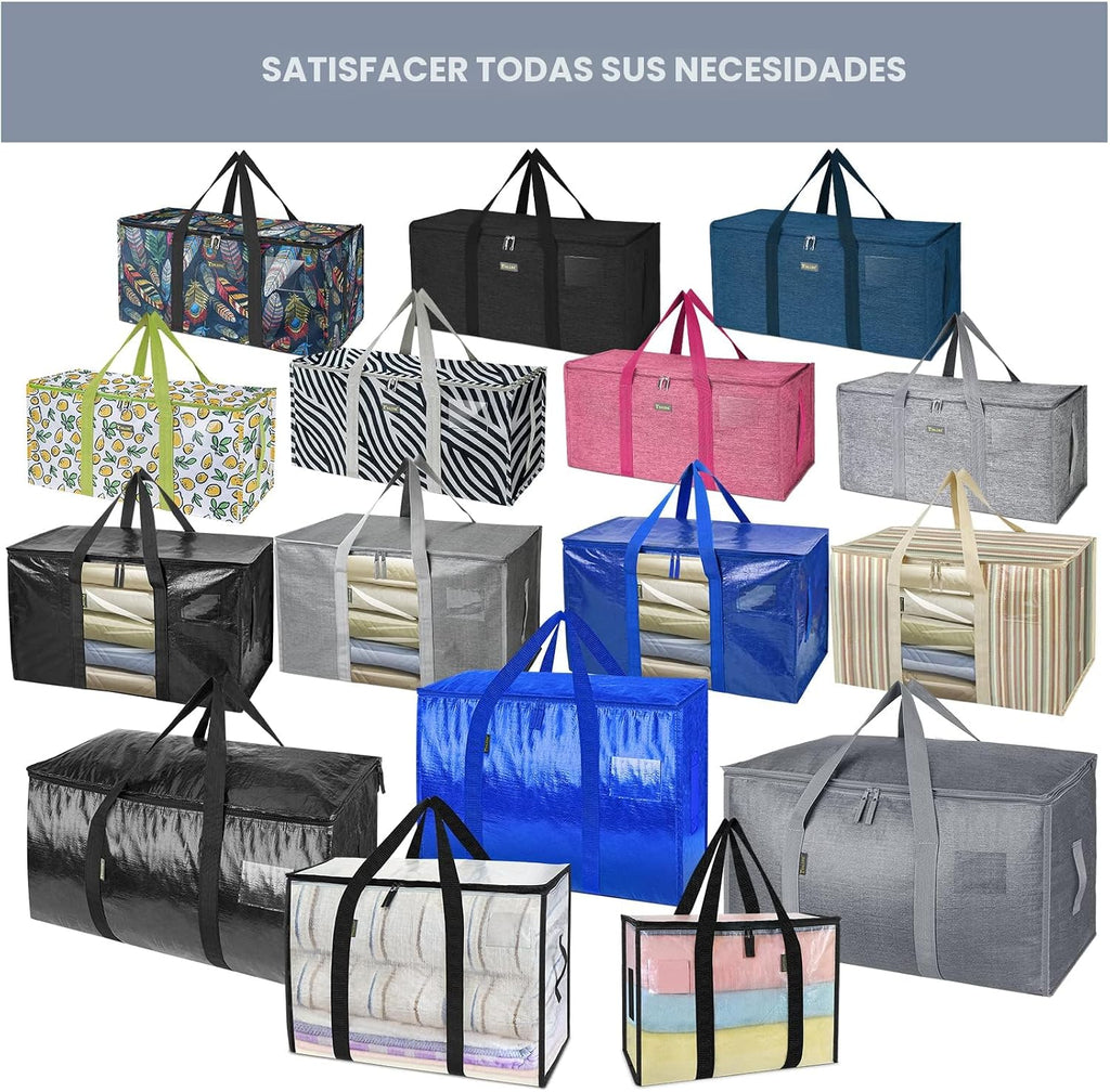 TICONN Paquete de 4 bolsas de mudanza extra grandes resistentes con cremalleras y asas de transporte, bolsas de almacenamiento duraderas para organizadores de armario y almacenamiento (paquete de 4