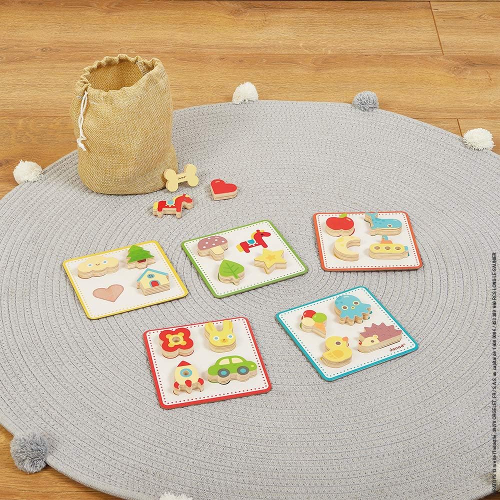 Janod Juego de reconocimiento Memory Touch - 21 piezas de madera - Edades 3+ - J05318