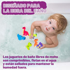 Tub Works® Juguetes de baño de dinosaurio sin moho, paquete de 12 | Diseño de juguetes de baño sellados sin agujeros que mantiene la humedad fuera | Suave, exprimible y flota en el agua | Juego de juguetes de baño para bebés y niños pequeños de fácil agar