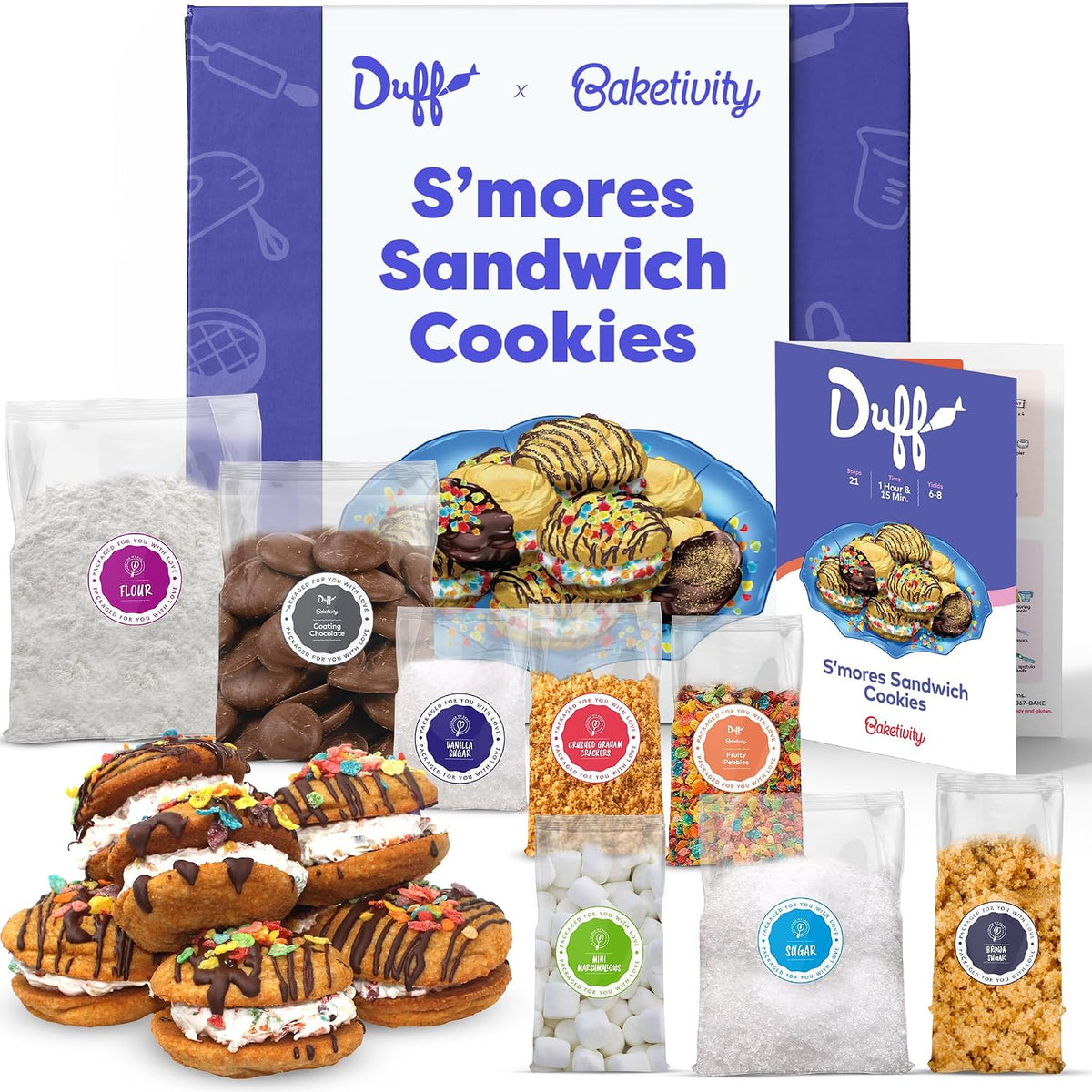 Duff Goldman - Juego de hornear de bricolaje para niños por Baketivity - Hornea deliciosas galletas sándwich de S'mores con ingredientes previamente medidos, la mejor actividad divertida familiar, gran regalo para niñas, niños, adolescentes y adultos