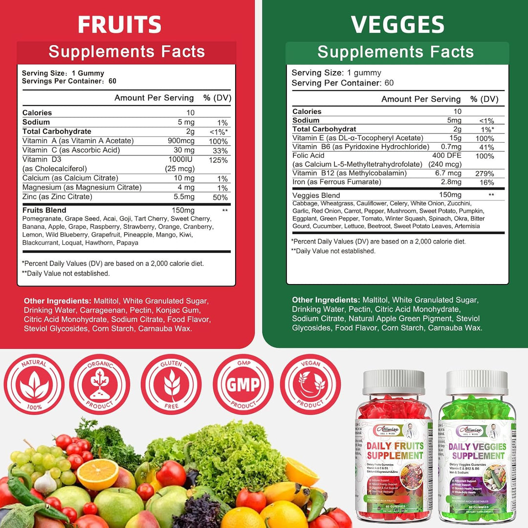 Gomitas de frutas y verduras sin azúcar, súper verduras con 23 frut...