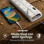 Monster Power Surge Protector w/ 4050 Joule Rating — Heavy Duty 6 FT Surge Protector Power Strip w/ 12 Outlets, 2 USB, 2 Coax, 2 Ethernet puertos — Fireproof MOV, Dual Mode, Clean Tech (blanco)