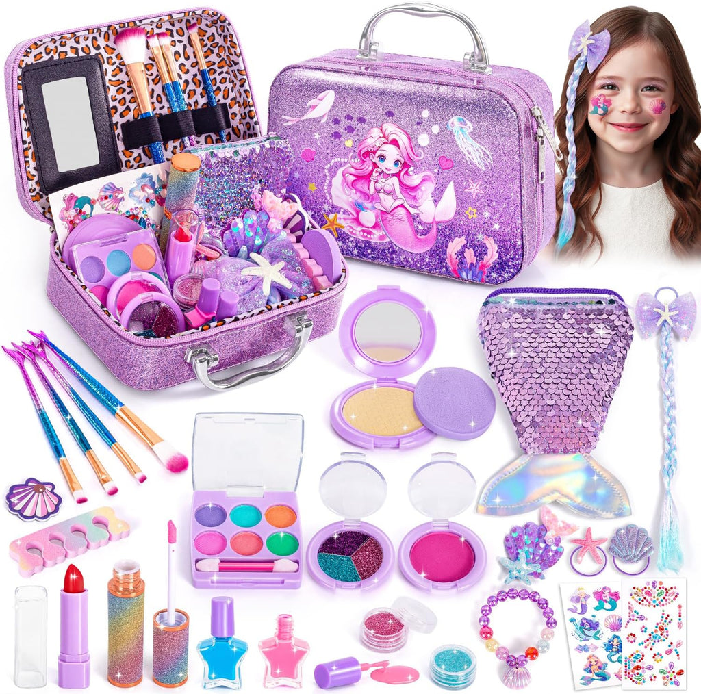 Hohosunlar Set de Maquillaje para Niñas Toys, Regalo de Cumpleaños de Sirena 3 4 5 6 7 8