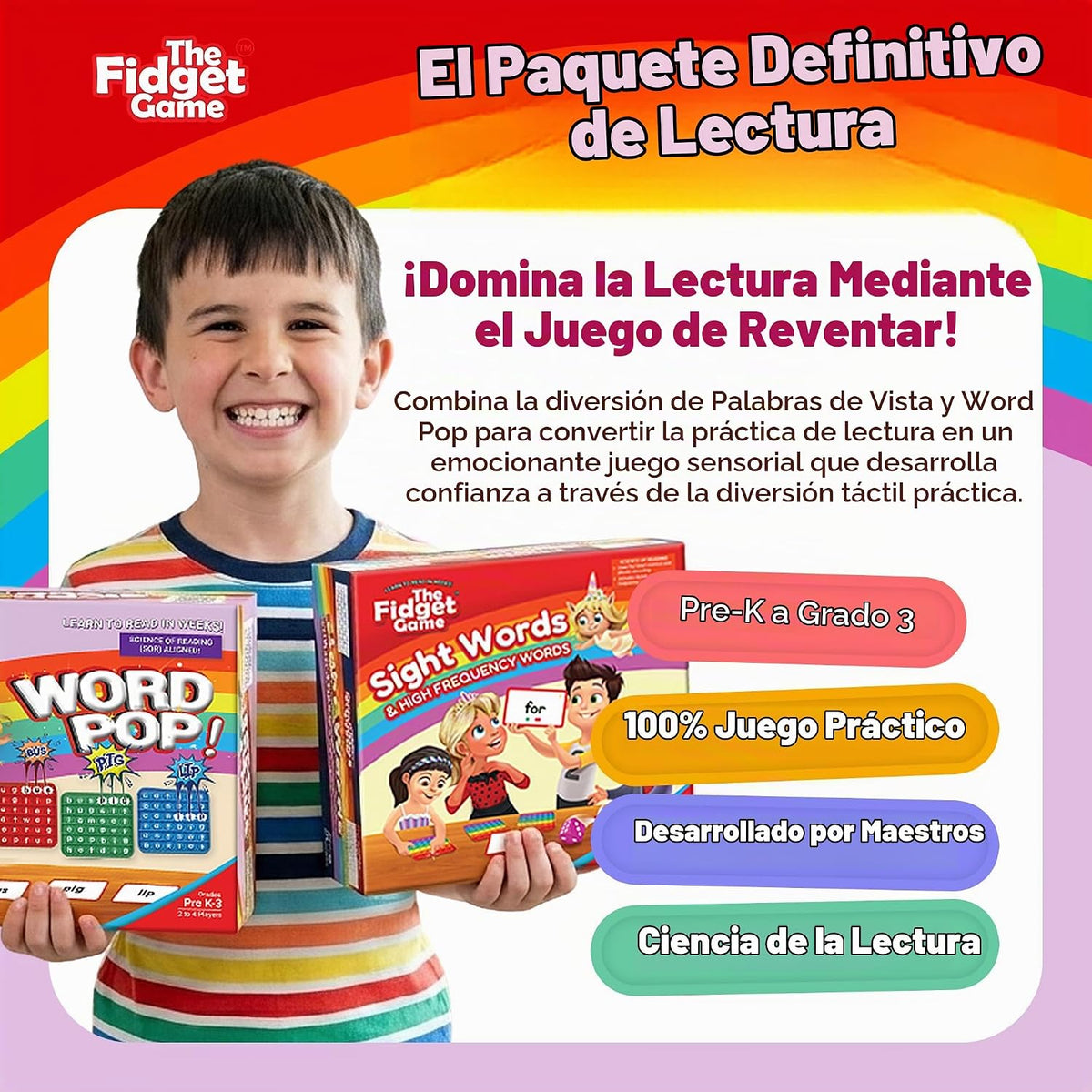 Fidget Game Ultimate Reading Bundle - Flashcards y Pop Fidget Toys