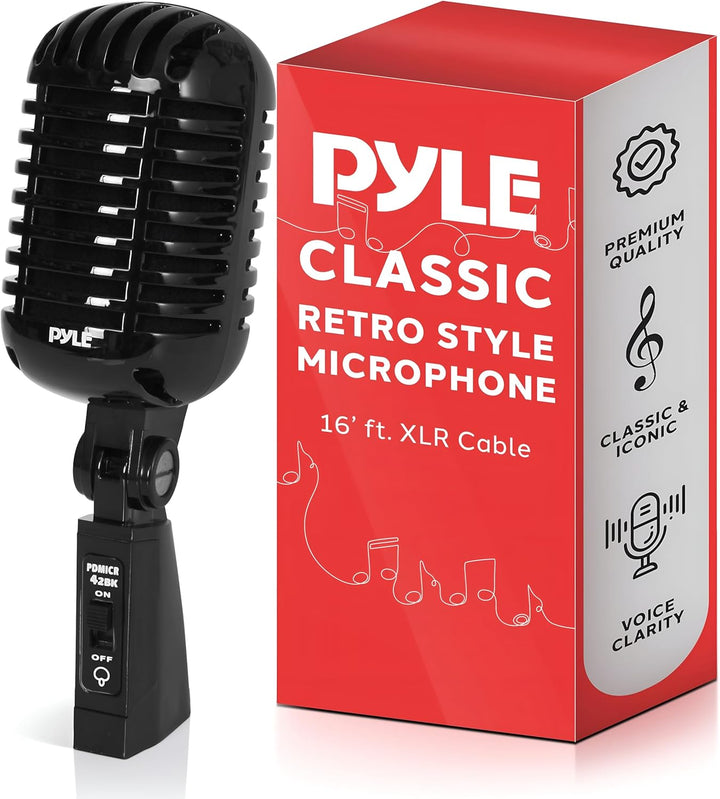 Micrófono clásico retro Pyle PDMICR42R con cable de 16 pies, color...