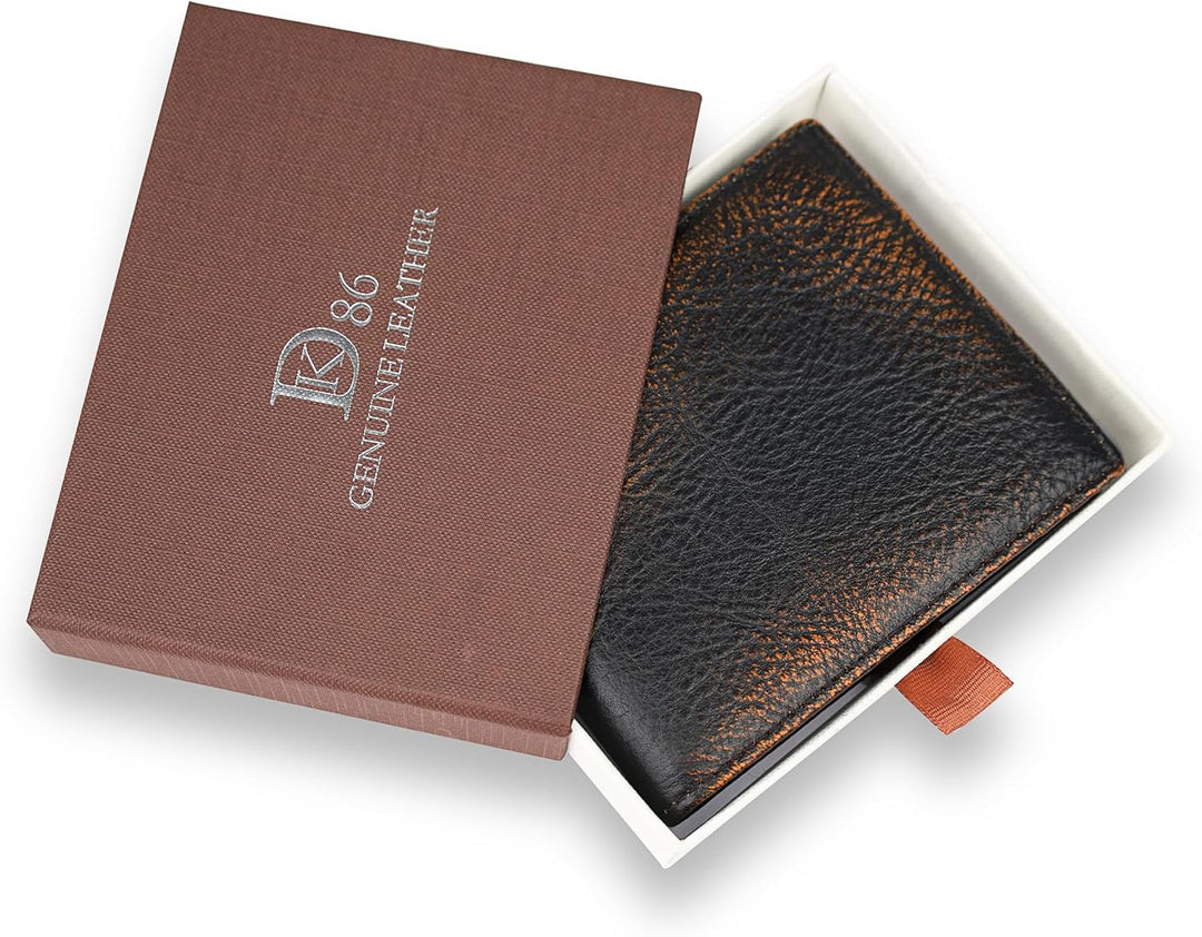 DK86 Cartera de cuero genuino para hombre, billetera biplegable con...