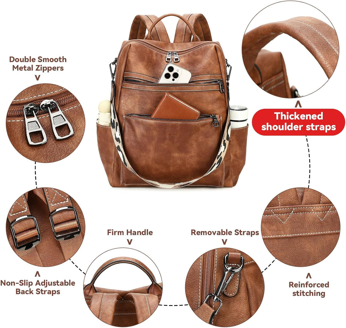 Mochila de cuero vegano AGLOD para laptop para mujer, mochila de 15...