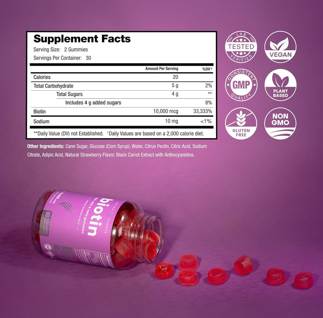 NutraChamps Gomitas de Biotina 10000mcg [Alta Potencia] para Cabell...