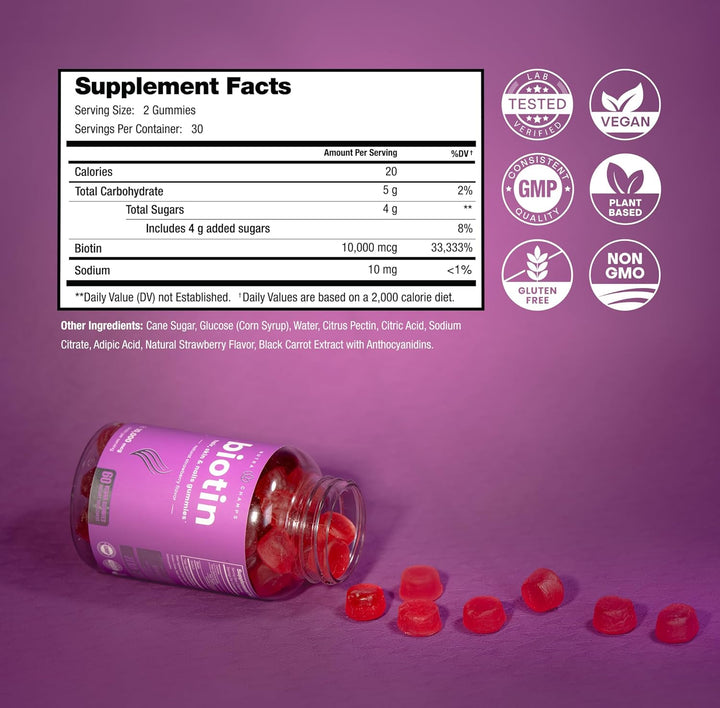 NutraChamps Gomitas de Biotina 10000mcg [Alta Potencia] para Cabell...