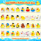 100 patos de goma a granel para Jeeps, juguetes de baño, recuerdos de fiesta, lindos mini patos con más de 30 diseños únicos, juguetes de piscina para niños, piscina, decoración de automóvil