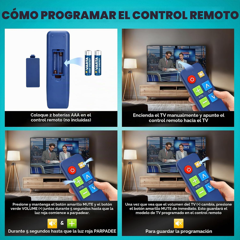 EZclicker Control Remoto para TV para Personas Mayores, Control Remoto Extra Simple con Botones Grandes (Azul)