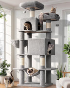 Globlazer Torre de árbol para gatos, muebles para gatos de varios niveles extra altos de 76 pulgadas con cómodos condominios, hamaca y perchas para gatos adultos, perfecto para escalar, rascar y jugar