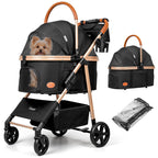 Cochecito para perros y gatos para mascotas pequeñas/medianas de hasta 50 libras, cochecito plegable 3 en 1 para mascotas con transportador desmontable, asiento de automóvil, canasta de almacenamiento