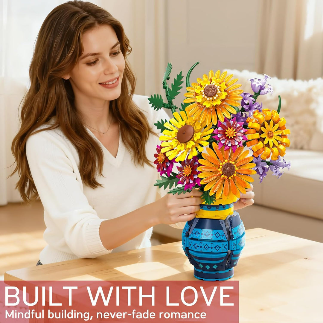 Juego de bloques de construcción de ramo de flores con
