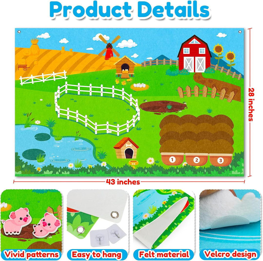 Conjunto de tablero de historia de fieltro de animales de granja, 3...