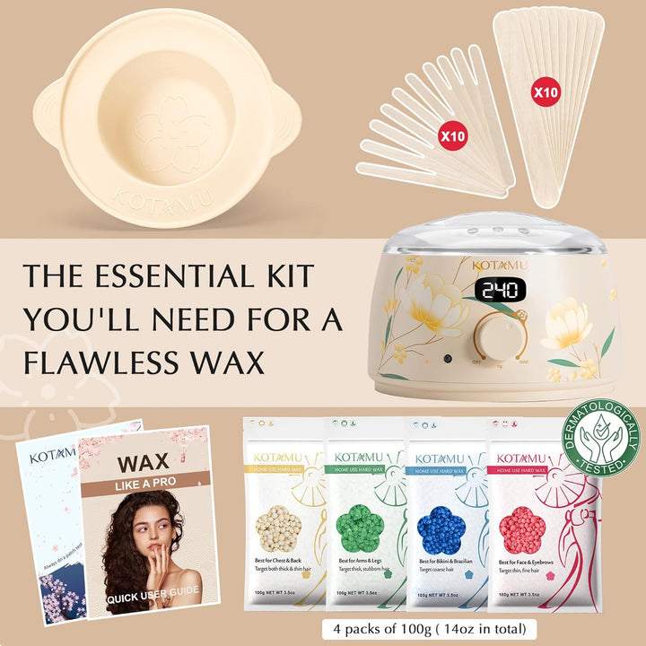 KOTAMU - Kit de depilación con cera para mujeres y hombres, calenta...