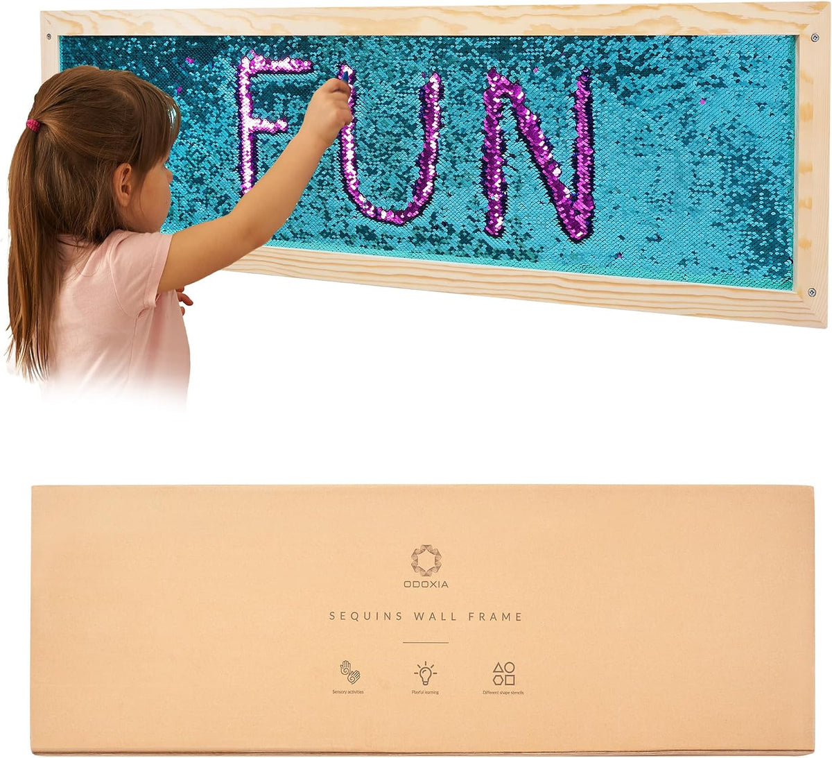 ODOXIA Marco de pared sensorial de lentejuelas | Tela sensorial de lentejuelas para niños | Guardería y escuela y habitación