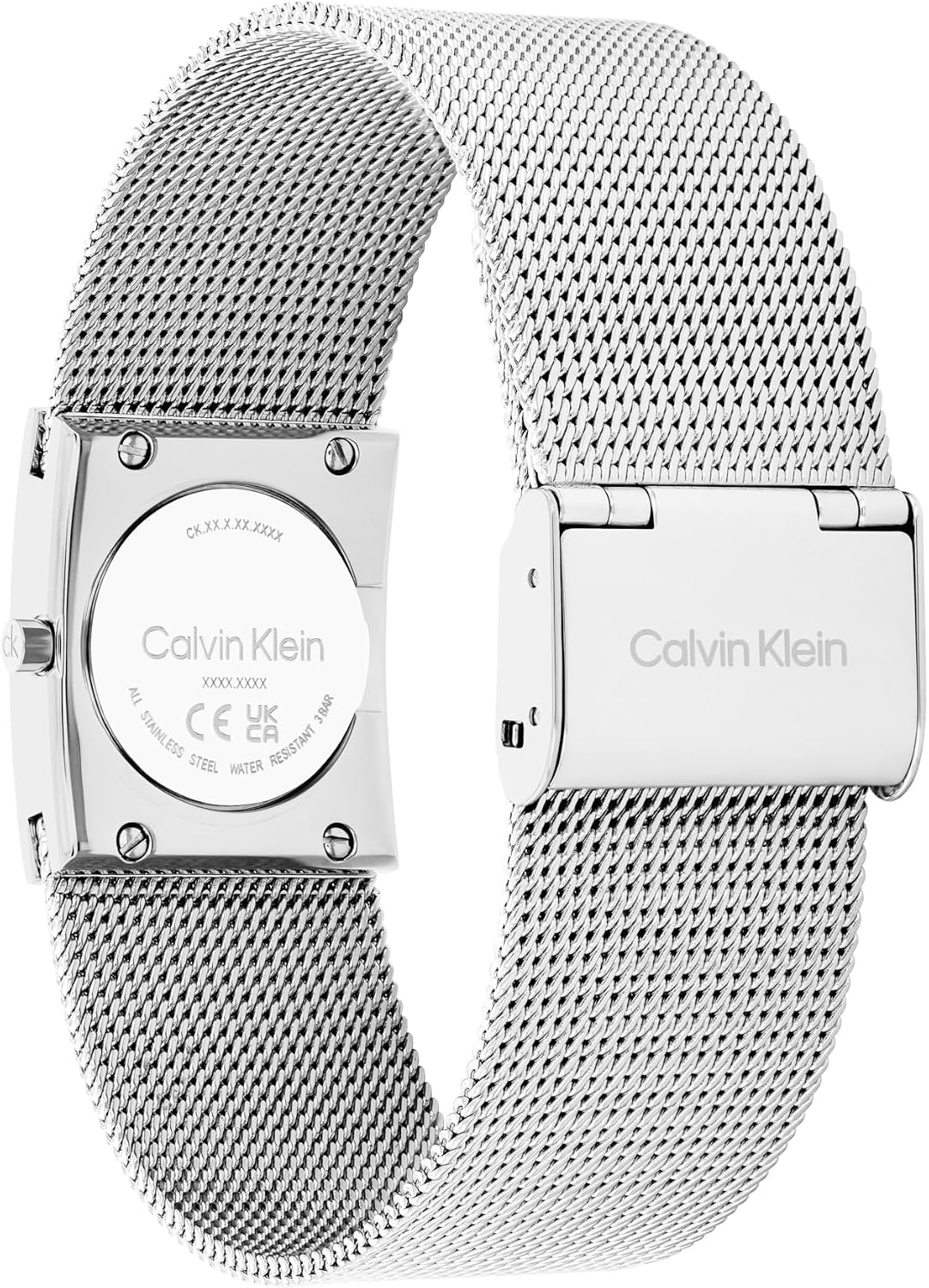 Calvin Klein Reloj CK Pulse de acero inoxidable para mujer, caja geométrica de 0.827 in, pulsera de malla, estilo icónico pequeño, regalo para ella
