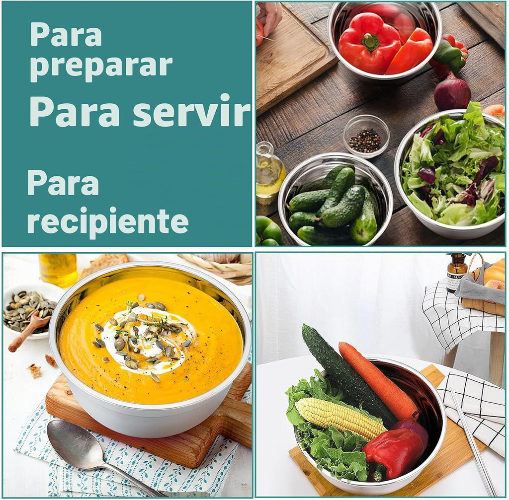 P&P CHEF Juego de 6 cuencos de acero inoxidable con tapas, multicolor