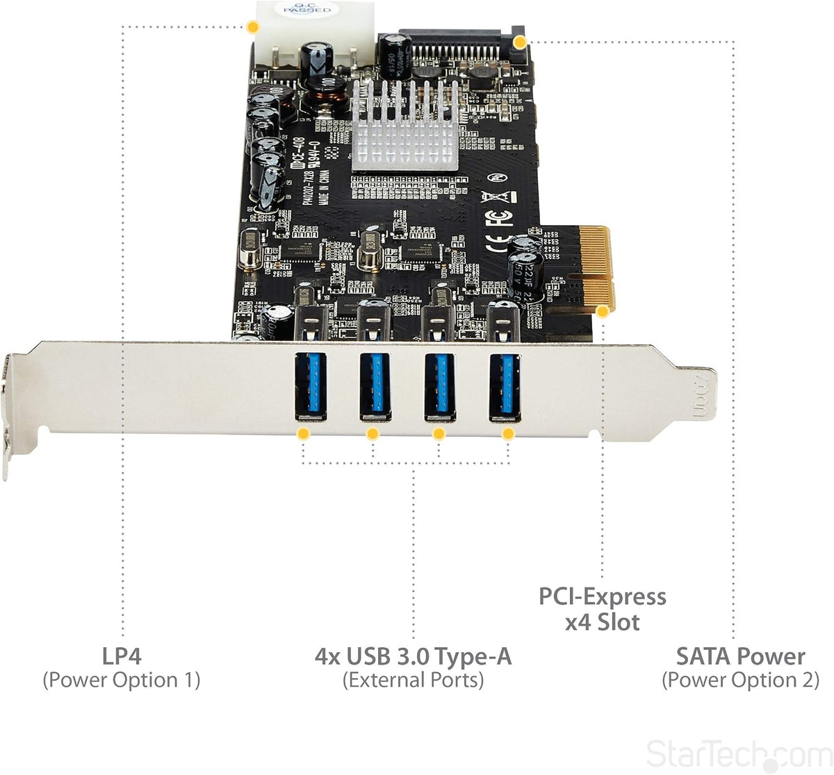 StarTech - Tarjeta PCIe USB de 4 puertos de 5 Gbps, 4 controladores...