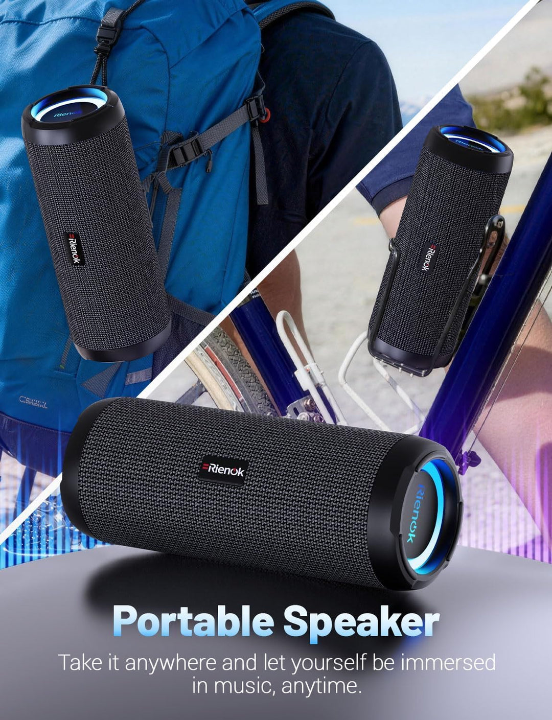RIENOK - Bocina Bluetooth 5.3 portátil de 30W, emparejamiento dual,...