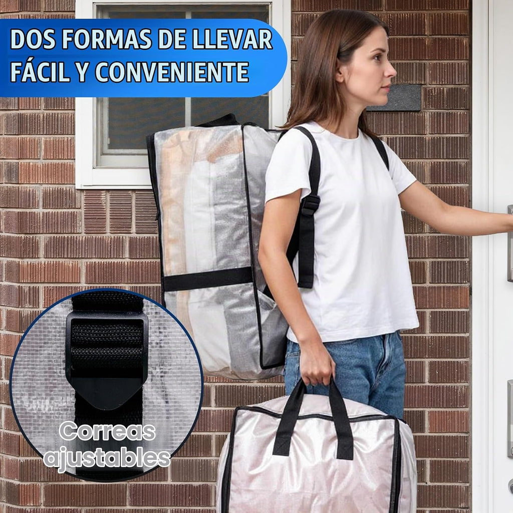 TAILI Paquete de 4 bolsas de mudanza transparentes con correas de mochila ajustables, suministros de mudanza, alternativa de cajas de mudanza, contenedores de almacenamiento resistentes para embalaje