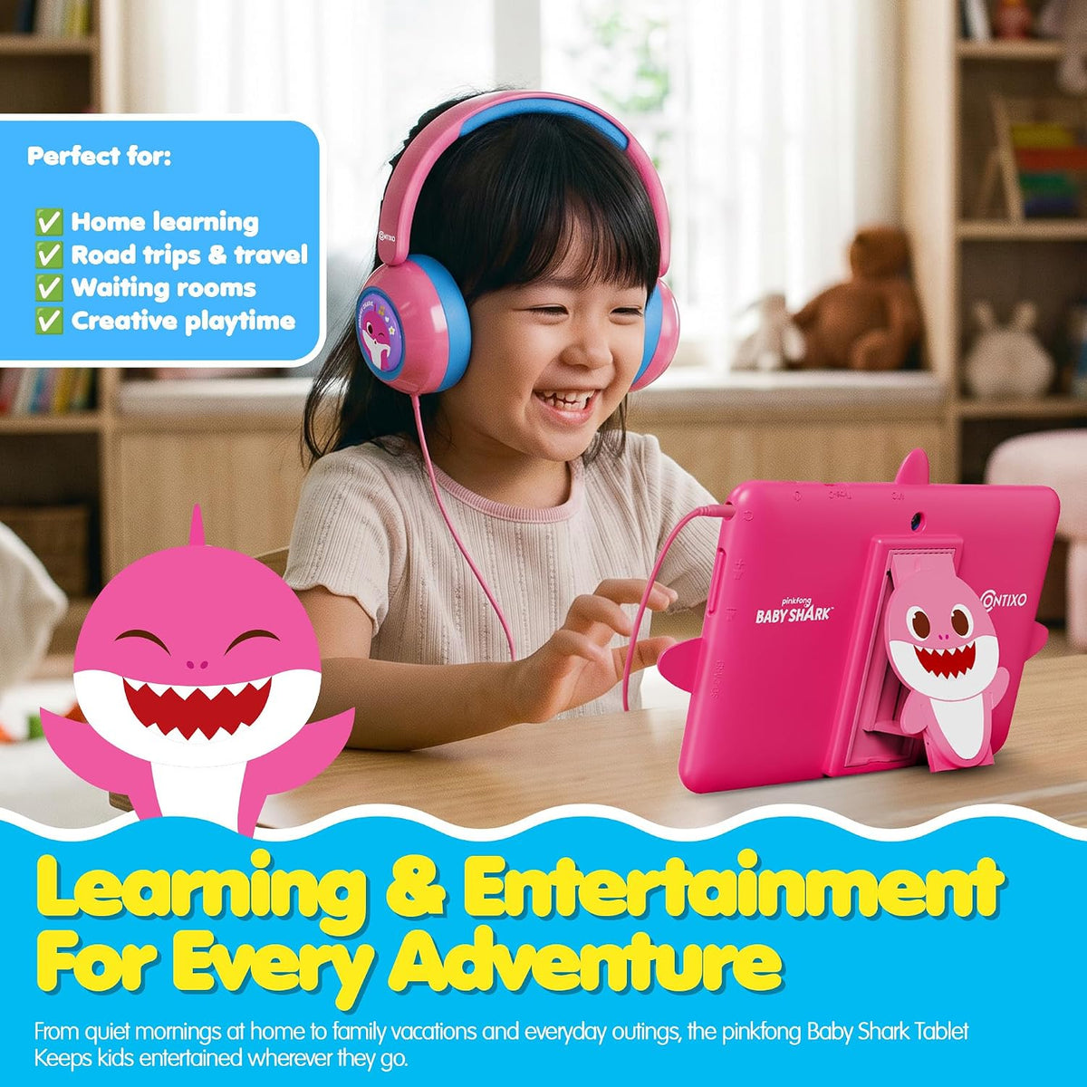 Contixo Pinkfong Baby Shark - Paquete de tabletas infantiles de 7 pulgadas