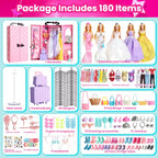 UCanaan Juego de ropa y accesorios para muñecas de 180 piezas, 180 unidades rosa