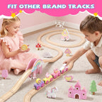 Juego de tren de madera para niños pequeños, regalos de cumpleaños de