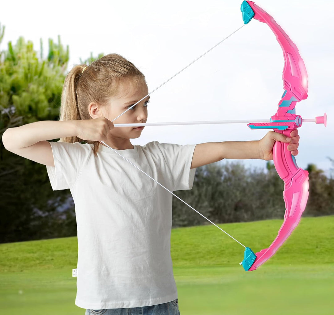 JOYIN Juego de arco y flecha rosa para niñas, juego de juguetes de...