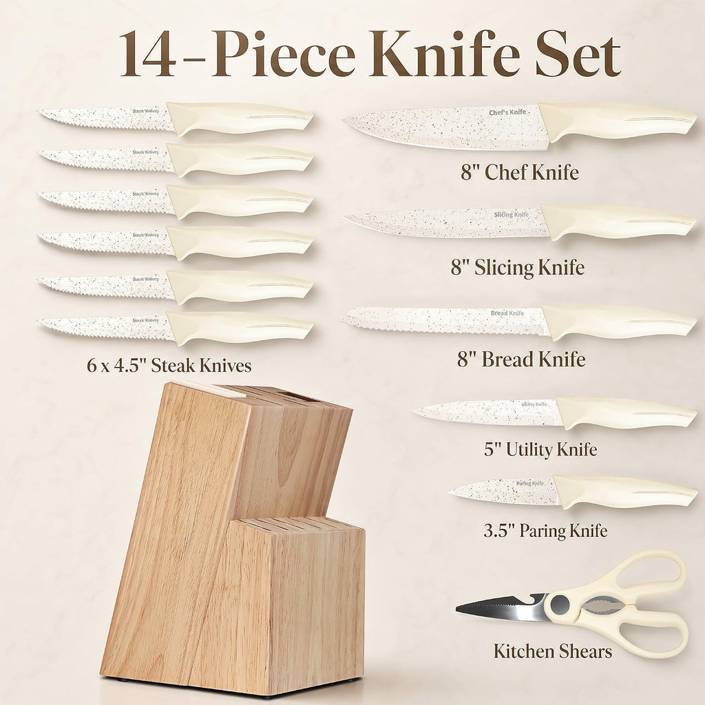 Juego de bloques de cuchillos de cocina de 14 piezas con afilador