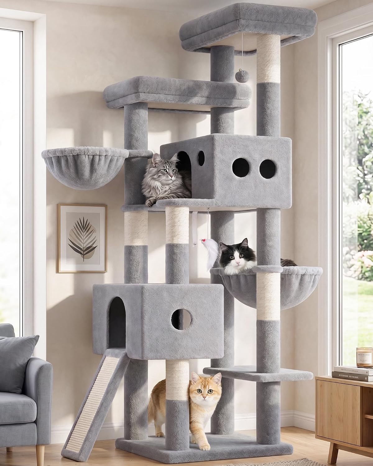 Globlazer Tall Cat Tower - Casa de árbol extragrande para gatos, S77D, gris