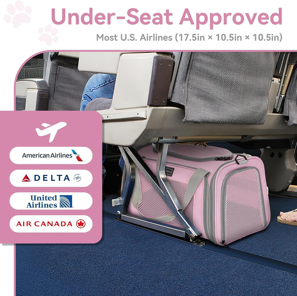 Petsfit Transportador Cat Aprobado por aerolínea, 17.5 × 10.5 × 10.5 pulgadas, rosa