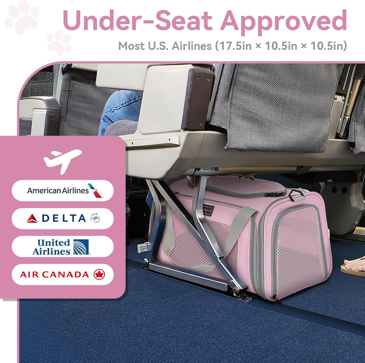 Petsfit Transportador Cat Aprobado por aerolínea, 17.5 × 10.5 × 10.5 pulgadas, rosa
