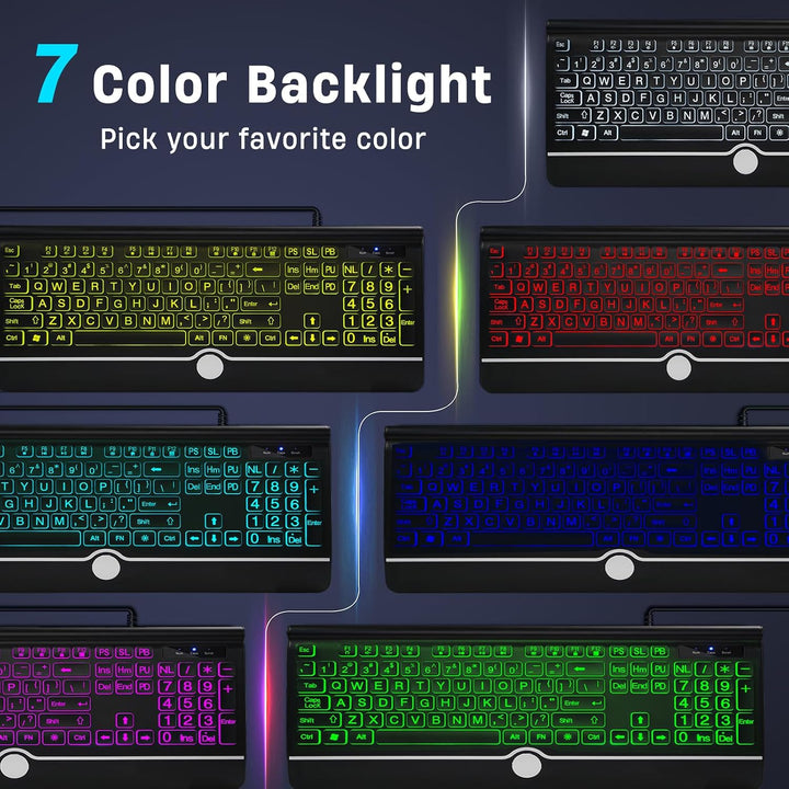 Teclado de computadora retroiluminado de letras grandes, teclado re...