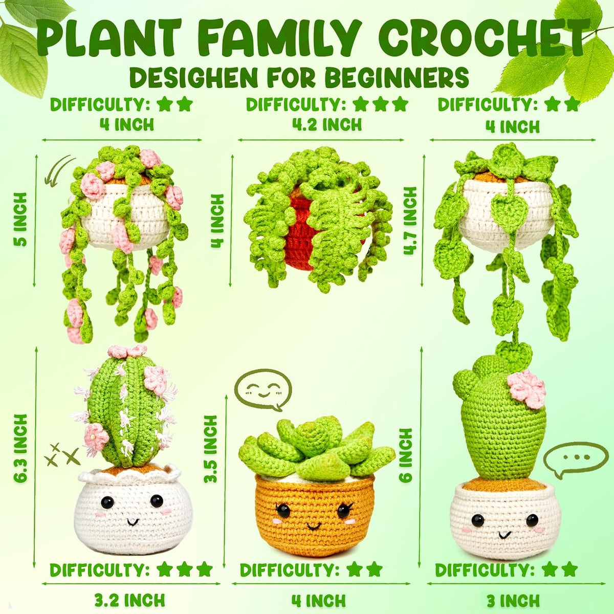 MAGIMUSE Kit de ganchillo para principiantes, kits de inicio de ganchillo para adultos, kits de ganchillo para tejer manualidades Amigurumi con tutoriales en video paso a paso, paquete de 6 plantas