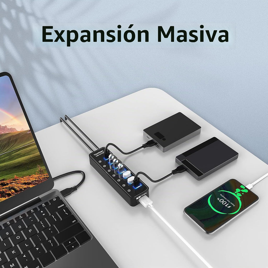 vantisan, BYX2-0504000-1, hub USB 3.0 de 7 puertos, alimentado, con puerto de carga inteligente, adaptador 5V/4A
